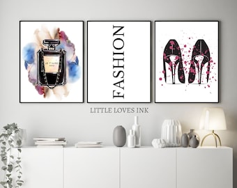 Fashion printable wall art set of 3, Fashion prints, Fashion wall art, Fashion wall print, Perfume wall art, heels print, Colorful print
