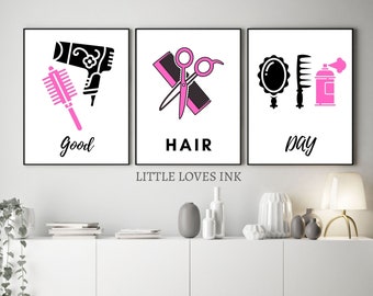 Hair salon wall art set of 3, Hair wall art prints, Good hair day wall art, Hairdressing prints, Salon prints, Salon decor, salon wall art