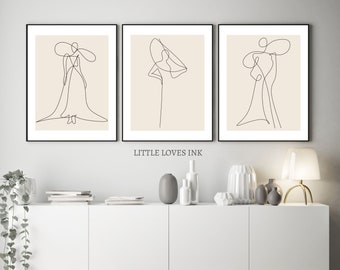 Neutrale Line Art Frau 3er Set, Line Art Printables, Minimal Dekor Prints, Beige Line Art Dekor