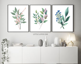 Set of 3 prints foliage printable wall art, Foliage wall art, Foliage prints, Living room decor, Bedroom wall art, Kitchen prints