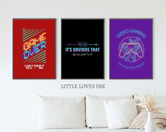 Retro gaming printables set of 3, Video gaming wall art, Gaming wall poster, Video game prints