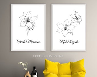 Set of 2 flower printable wall art, Line art print, Minimal print, Line wall art prints, Minimal art, Home decor prints, living room prints