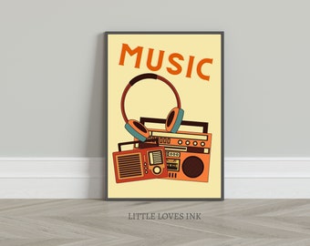 Vintage music wall art, Retro music prints, Music lover gift, Music printable, Music wall art, Music print, Digital download, Music decor