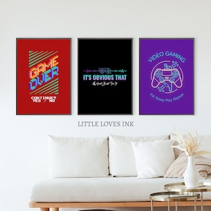 Retro gaming printables set of 3, Video gaming wall art, Gaming wall poster, Video game prints