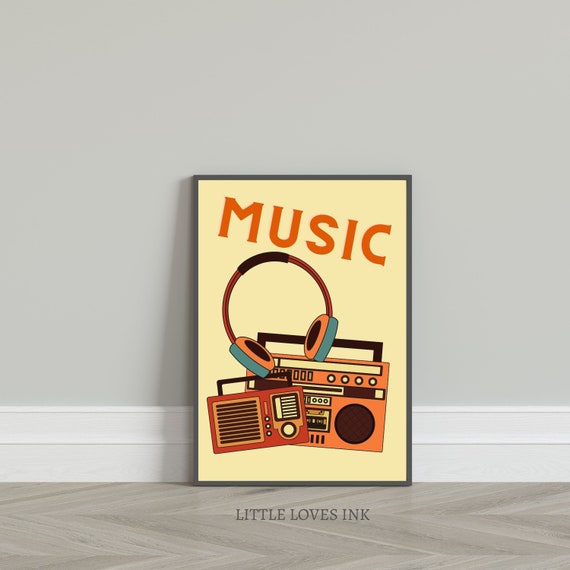 Vintage music wall art, Retro music prints, Music lover gift, Music printable, Music wall art, Music print, Digital download, Music decor