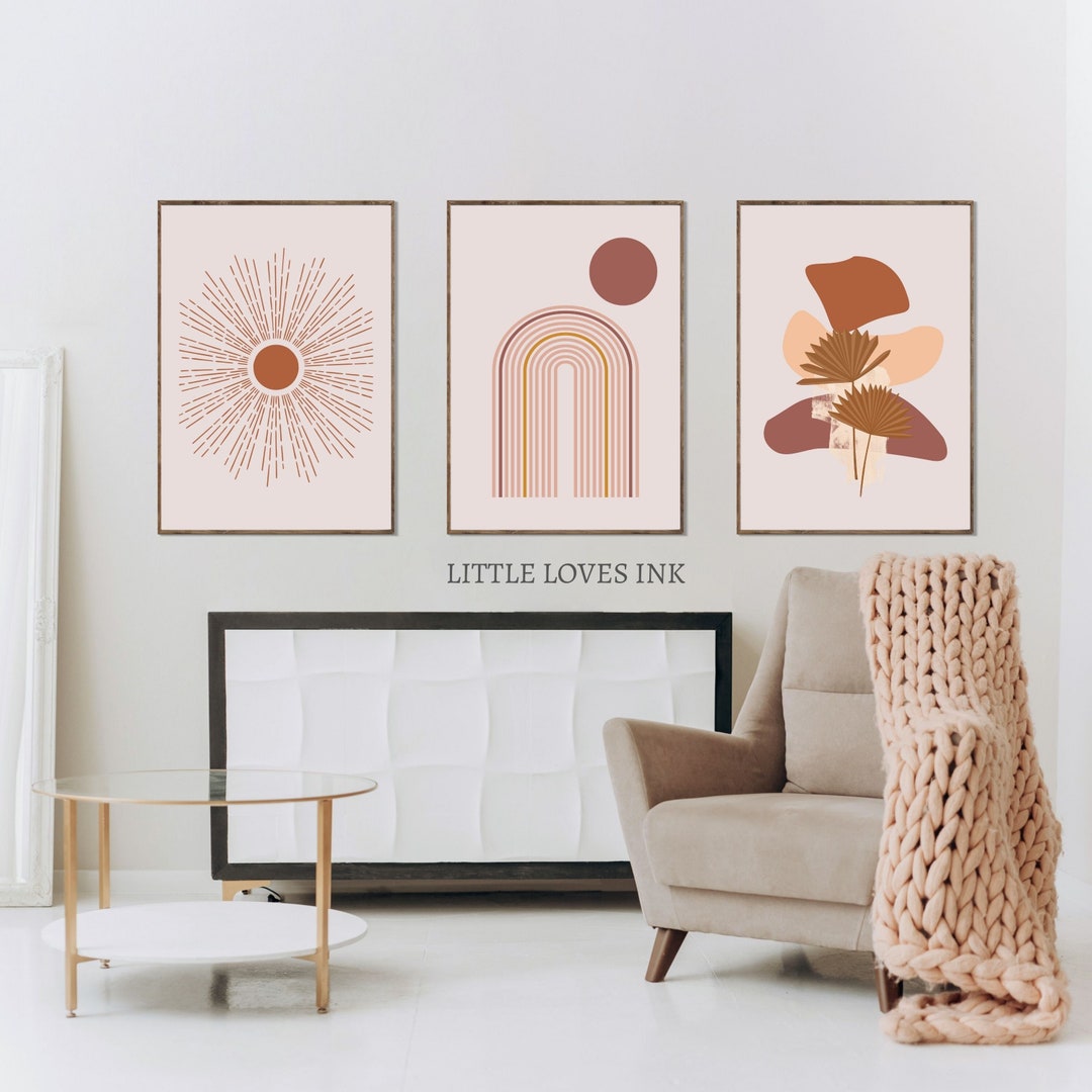 Boho Abstract Printable Wall Art Set of 3, Boho Neutral Wall Art Decor ...