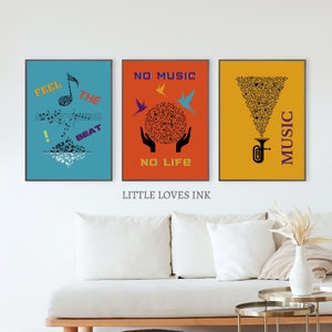 Music wall art prints set of 3, Music wall art decor, Music lovers gift, Retro music poster, Kids music decor, Music poster