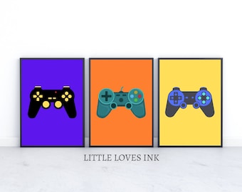 Retro gaming prints set of 3, Retro gaming controller wall art, Gaming printable, Gaming wall art, Gaming controller print, Game room print