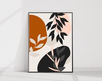 Botanical leaf wall art, Botanical print, Bohemian leaf print, Botanical poster, Neutral botanical prints, Boho decor