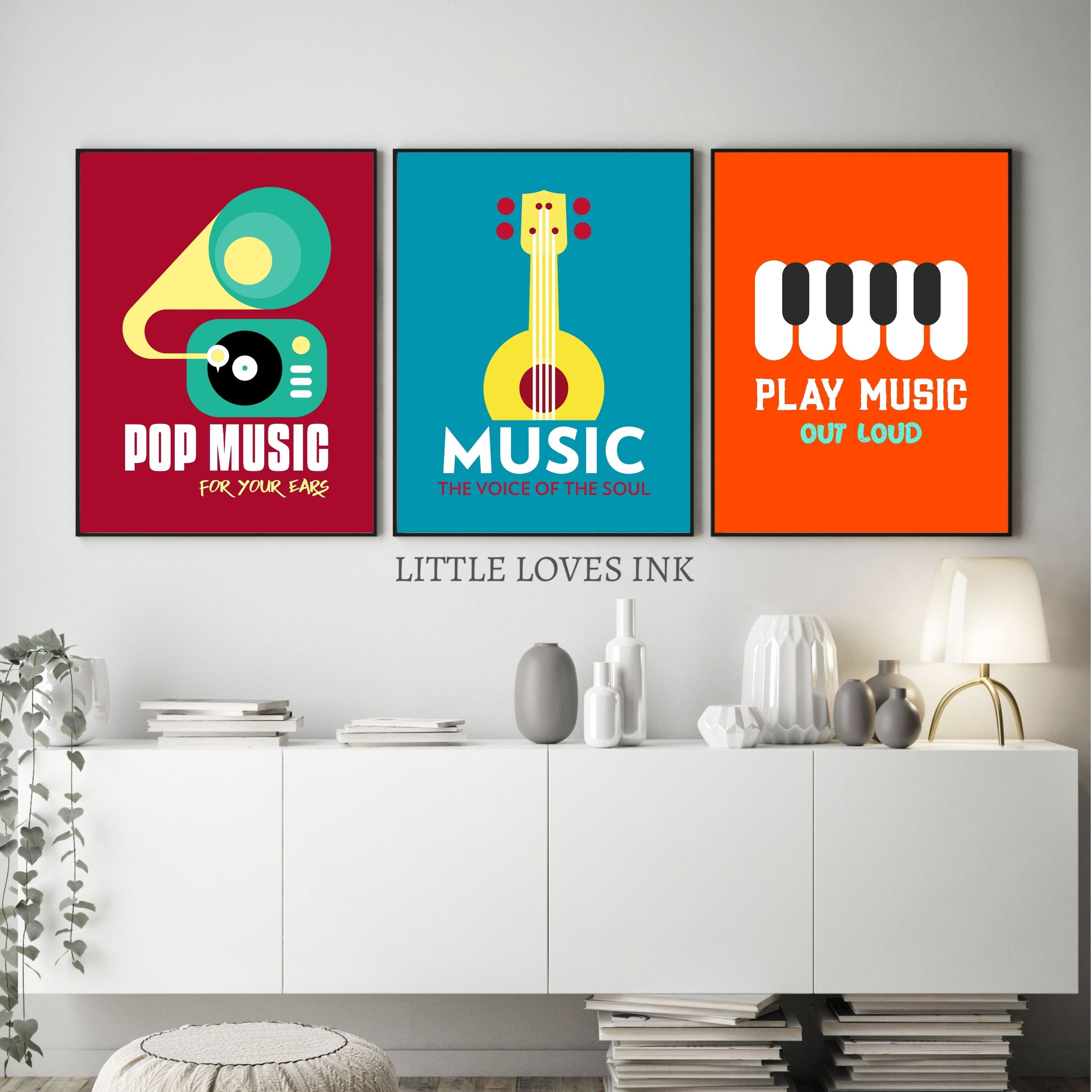 Music Wall Art Set of 3 Music Guitar Printable Music Piano Etsy