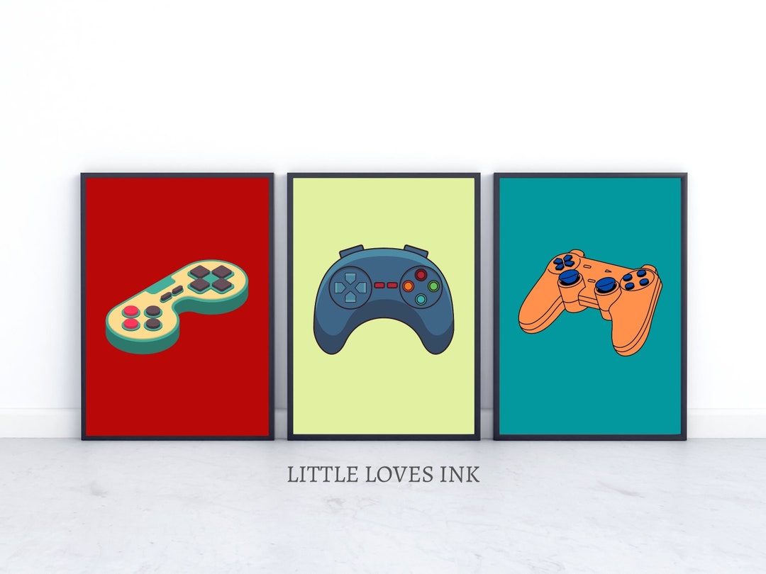 Retro Gaming Prints Set of 3, Retro Gaming Controller Wall Art, Gaming ...