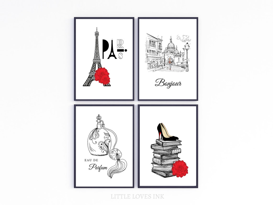 Set of 4 Paris Printable Wall Art Paris Wall Art Eiffel Etsy