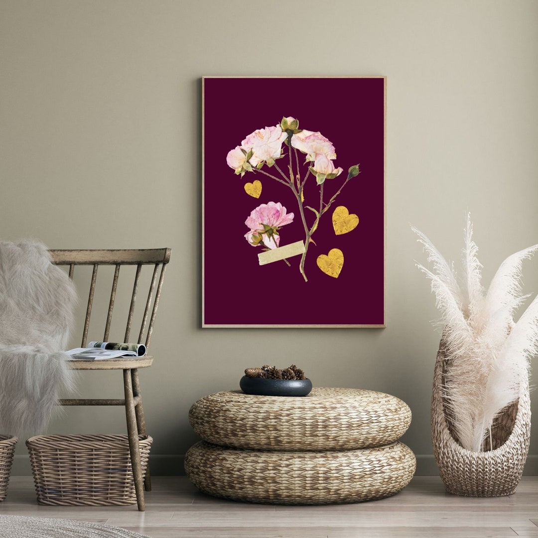 Botanical Wall Art Printable, Bunch of Flowers Print, Pink Flower Print ...