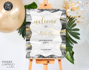 Black & Gold Wavy Ink Celebration Welcome Sign Wave Frame Event Poster Personalise for Any Age or Event Curvy Modern Poster Printable Sign