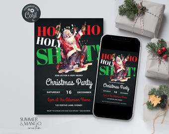 Funny Drunk Santa Christmas Party Invitation (Editable Template)