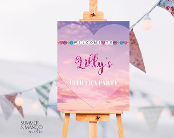 Printable Birthday Era Welcome Sign Friendship Bracelet Party Sign Pastel Sky Lover Welcome Party Sign Editable for any Event or Era Poster