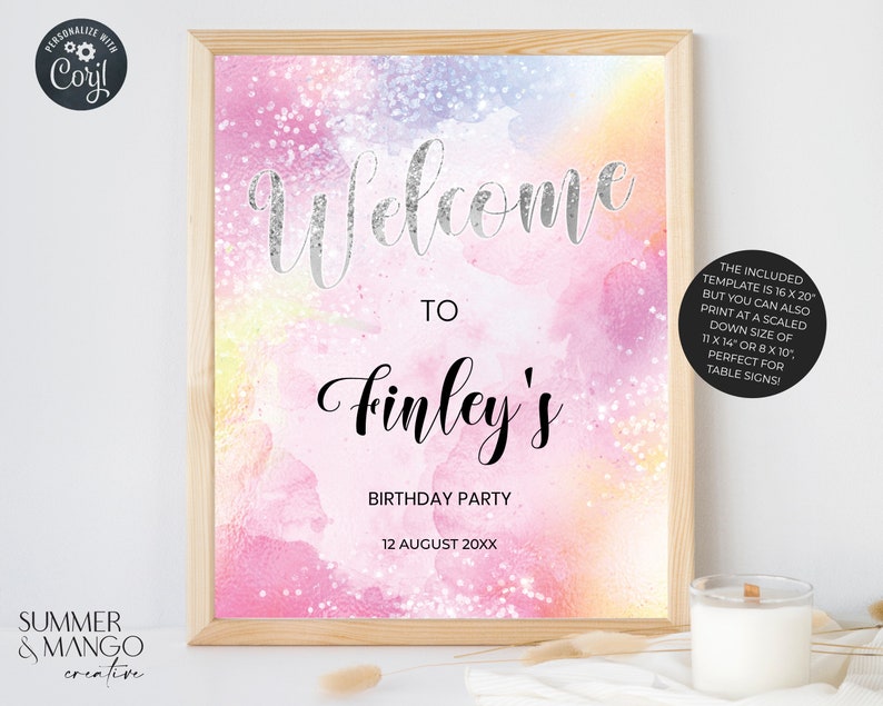 Pastel Sign In Rainbow Welcome Sign: Editable Pastel Birthday Poster (digital Download ...