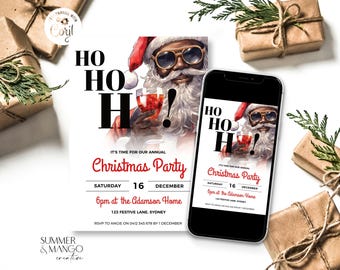 Funny Black Santa Christmas Party Invitation (Editable Template)
