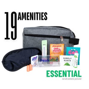 Kit de amenidades: 19 artículos esenciales, artículos esenciales para el bolso, kit de supervivencia para aviones, kit de viaje