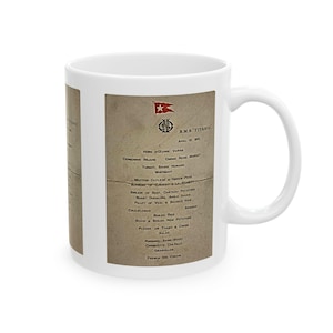 Caneca de café com menu de primeira classe do Titanic, xícara de chá de navio de cruzeiro náutico vintage, copos de cerâmica branca, presente para fãs de história, transatlântico