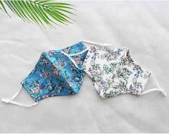 Ansiktsmask av bomullstyg Återanvändbar och tvättbar ansiktsmask Inbyggd nässladd och filterficka, justerbara nyckelband, 3 lager - 2-pack