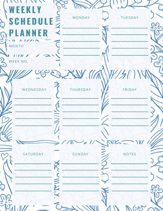printable weekly schedule planner etsy