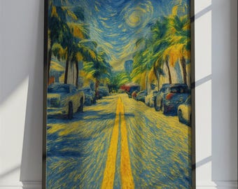 Florida Travel Poster Van Gogh Style, Florida United States Travel Print, Colorful Travel Wall Art Print