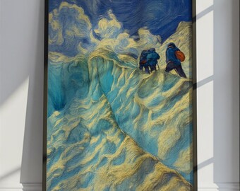 Franz Josef Glacier Travel Poster Van Gogh Style, Franz Josef Glacier New Zealand Travel Print, Colorful Travel Wall Art Print