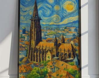 Freiburg Travel Poster Van Gogh Style, Freiburg Germany Travel Print, Colorful Travel Wall Art Print