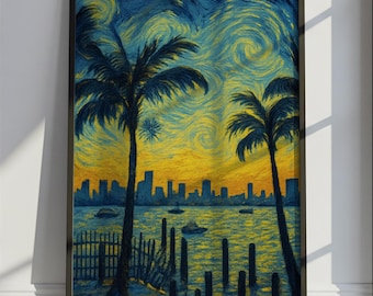 Florida Travel Poster Van Gogh Style, Florida United States Travel Print, Colorful Travel Wall Art Print