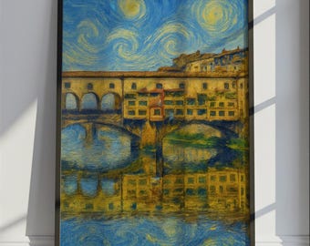 Florence Travel Poster Van Gogh Style, Florence Italy Travel Print, Colorful Travel Wall Art Print