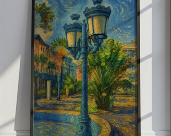 Fort-de-France Travel Poster Van Gogh Style, Fort-de-France Martinique Travel Print, Colorful Travel Wall Art Print