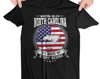 Winston-Salem Carolina del Norte Es donde comienza mi historia, camisa con la bandera de Winston-Salem NC
