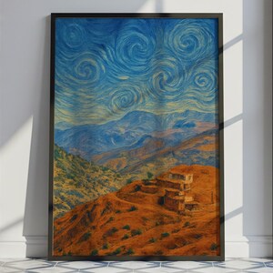 Atlas Mountains Digital Paint Poster - Atlas Mountains Africa Van Gogh Style Wall Decor Print