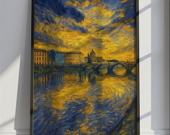 Florence Travel Poster Van Gogh Style, Florence Italy Travel Print, Colorful Travel Wall Art Print