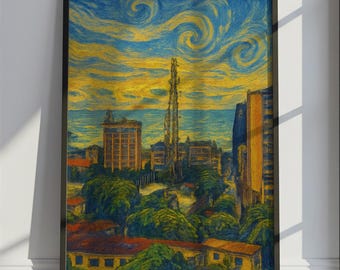 Freetown Travel Poster Van Gogh Style, Freetown Sierra Leone Travel Print, Colorful Travel Wall Art Print