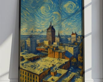 Fresno Travel Poster Van Gogh Style, Fresno United States Travel Print, Colorful Travel Wall Art Print
