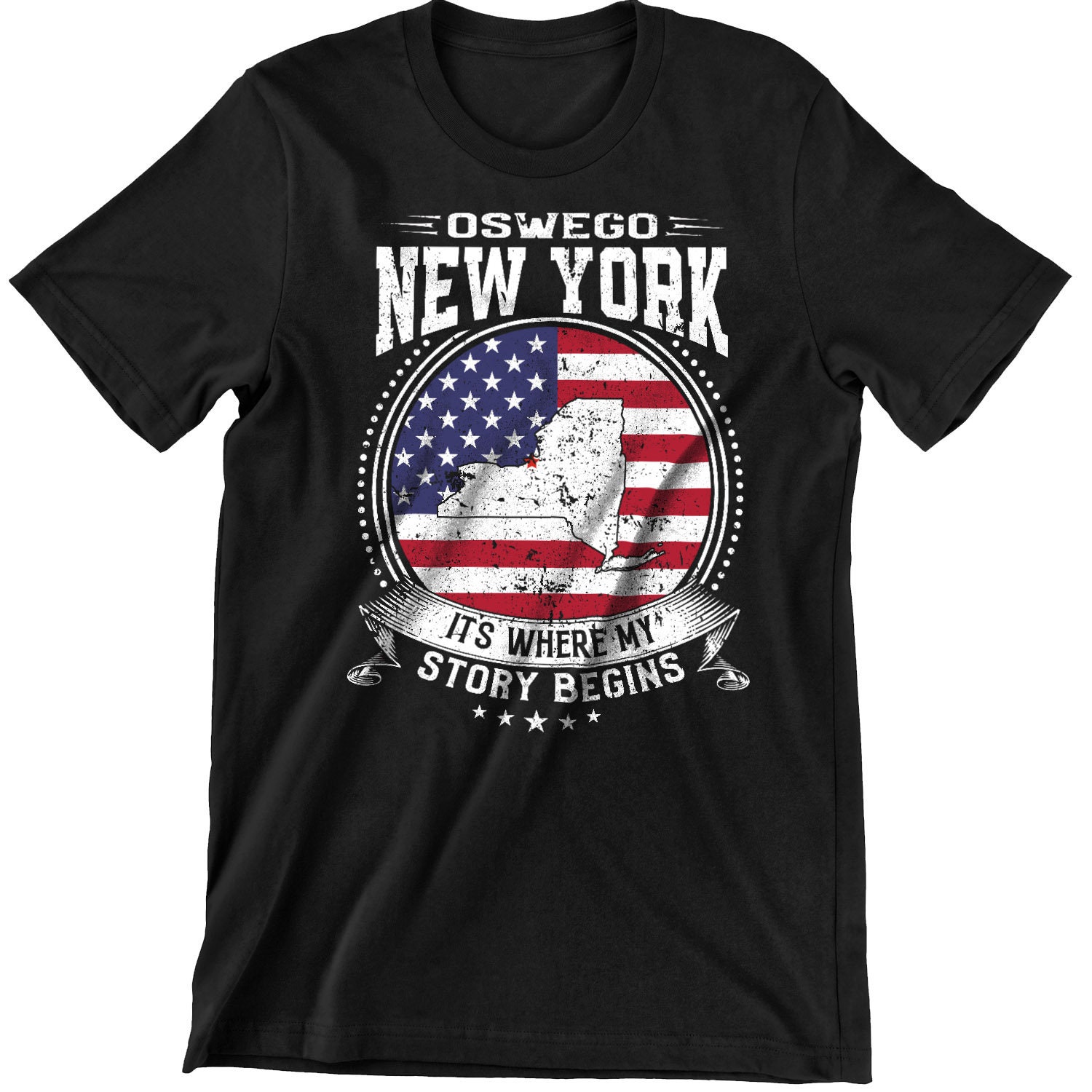 Oswego New York Hier beginnt meine Geschichte, Oswego NY Flaggen-Shirt