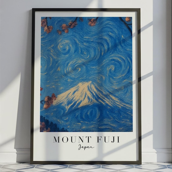 富士山旅行ポスター ヴァン・ゴッホ風、富士山日本旅行プリント