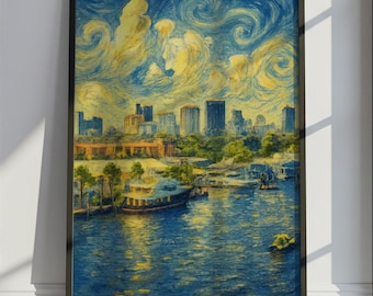 Fort Lauderdale Travel Poster Van Gogh Style, Fort Lauderdale United States Travel Print, Colorful Travel Wall Art Print
