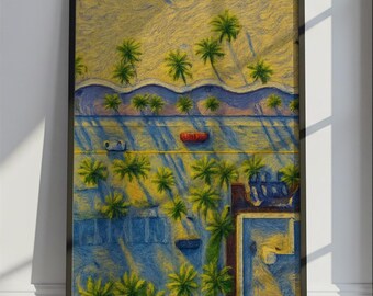 Florida Travel Poster Van Gogh Style, Florida United States Travel Print, Colorful Travel Wall Art Print