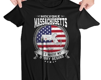 Holyoke Massachusetts è dove inizia la mia storia, camicia con bandiera Holyoke MA