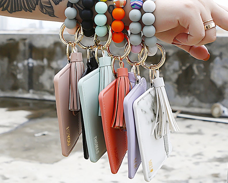 Keychain Wallet With Wristlet Bangle Bracelet, Keyring Bangle, Key Holder, Bangle Key Ring, Leather Wallet, Personalized Gifts For Her Women 