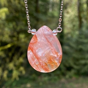 Lepidocrocite Quartz Teardrop pendant; fidget necklace
