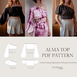 Alma Top | PDF Pattern | One Shoulder Top Pattern | Off Shoulder Top Pattern