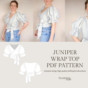 Juniper Wrap Top | Sewing Pattern | PDF Sewing Pattern | Pleated Sleeves Wrap Top