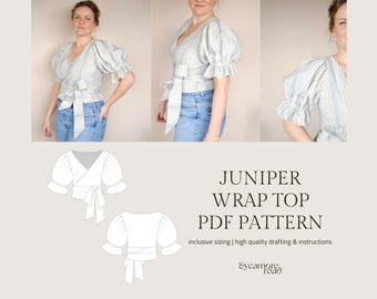 Juniper Wrap Top | Sewing Pattern | PDF Sewing Pattern | Pleated Sleeves Wrap Top