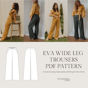 Eva Wide Leg Trousers Sewing Pattern | Linen Trousers | PDF sewing pattern | Lined Pants Pattern