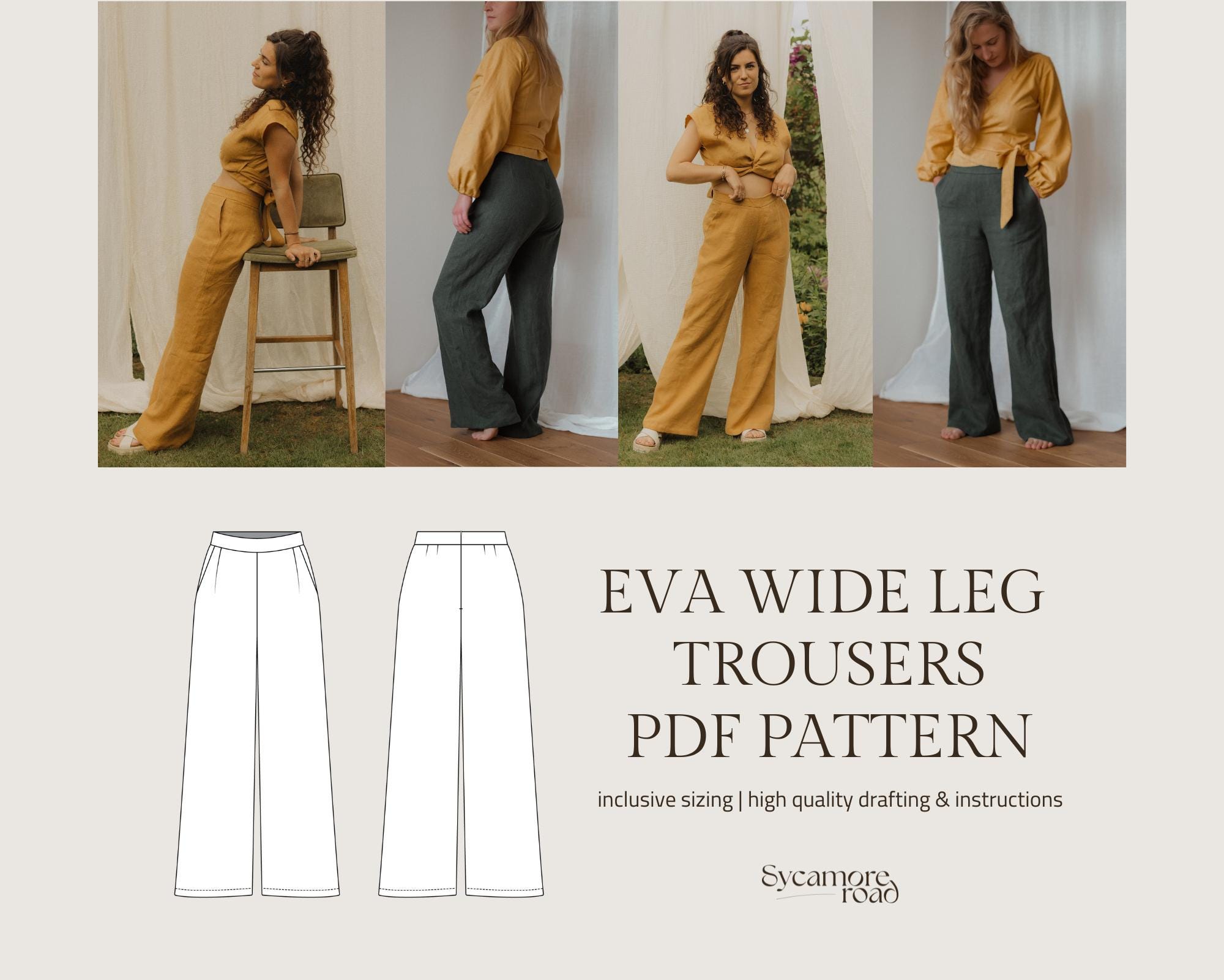Eva Wide Leg Trousers Sewing Pattern | Linen Trousers | PDF