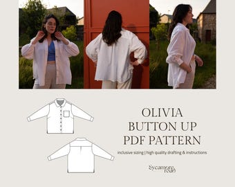 Camicia Olivia Button Up / Cartamodello PDF / Colletto Camp / Cartamodello abbottonatura da donna